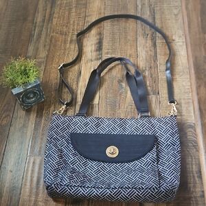 Baggallini Elegant‎ Black  and White Canvas Patterned Women's Large Shoulder Bag